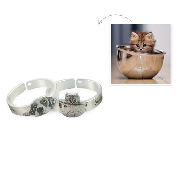 ペットリング 写真 オーダーメイド 犬 猫 愛してる人 ファッション ジュエリー リング シルバー 925 リング 指輪 写真 刻印入り 安い Jueiryショップ