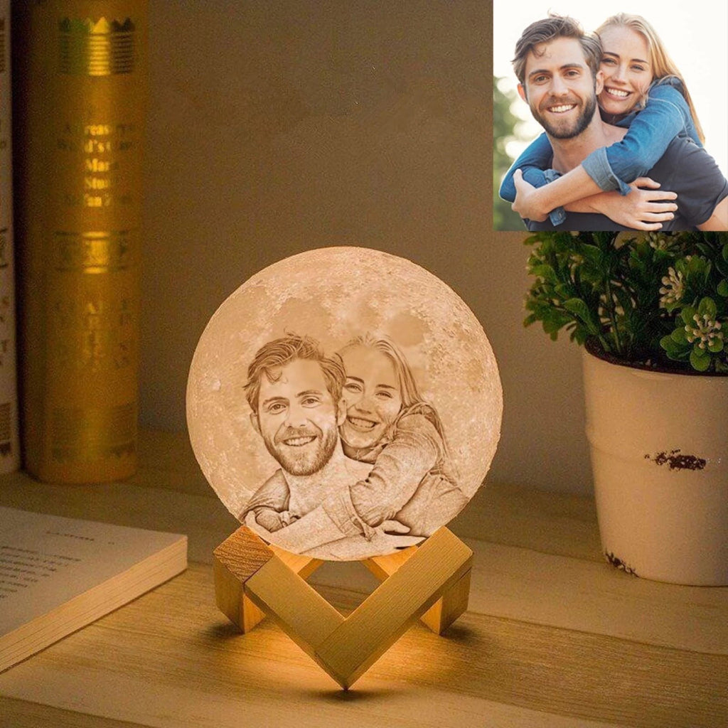 子供やペット家族彼氏彼女写真でオリジナルオーダーメイドLEDテーブルランプ USB充電式 ミニオリジナル LED照明 月型ライト 月光 3Dプリント