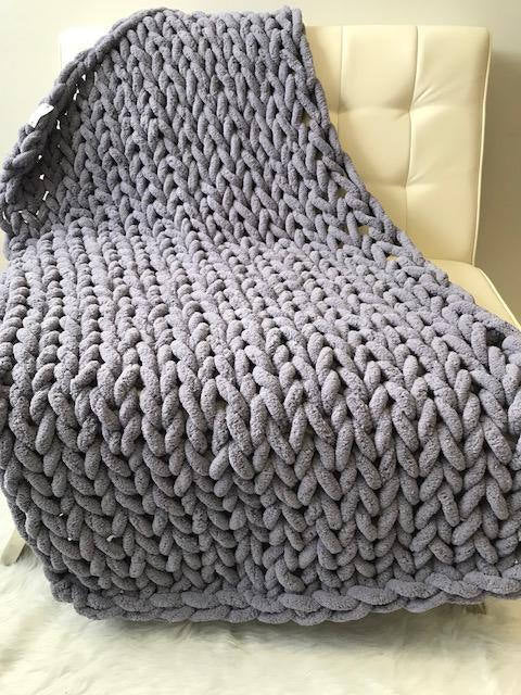 Chenille Chunky Knitted Blanket, Thick Cable Knit Throw for Couch Bed Sofa