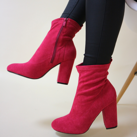 hot pink heeled boots
