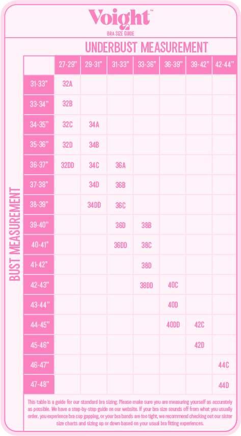 Size guide - size chart and measuring guide for lingerie & swimwear