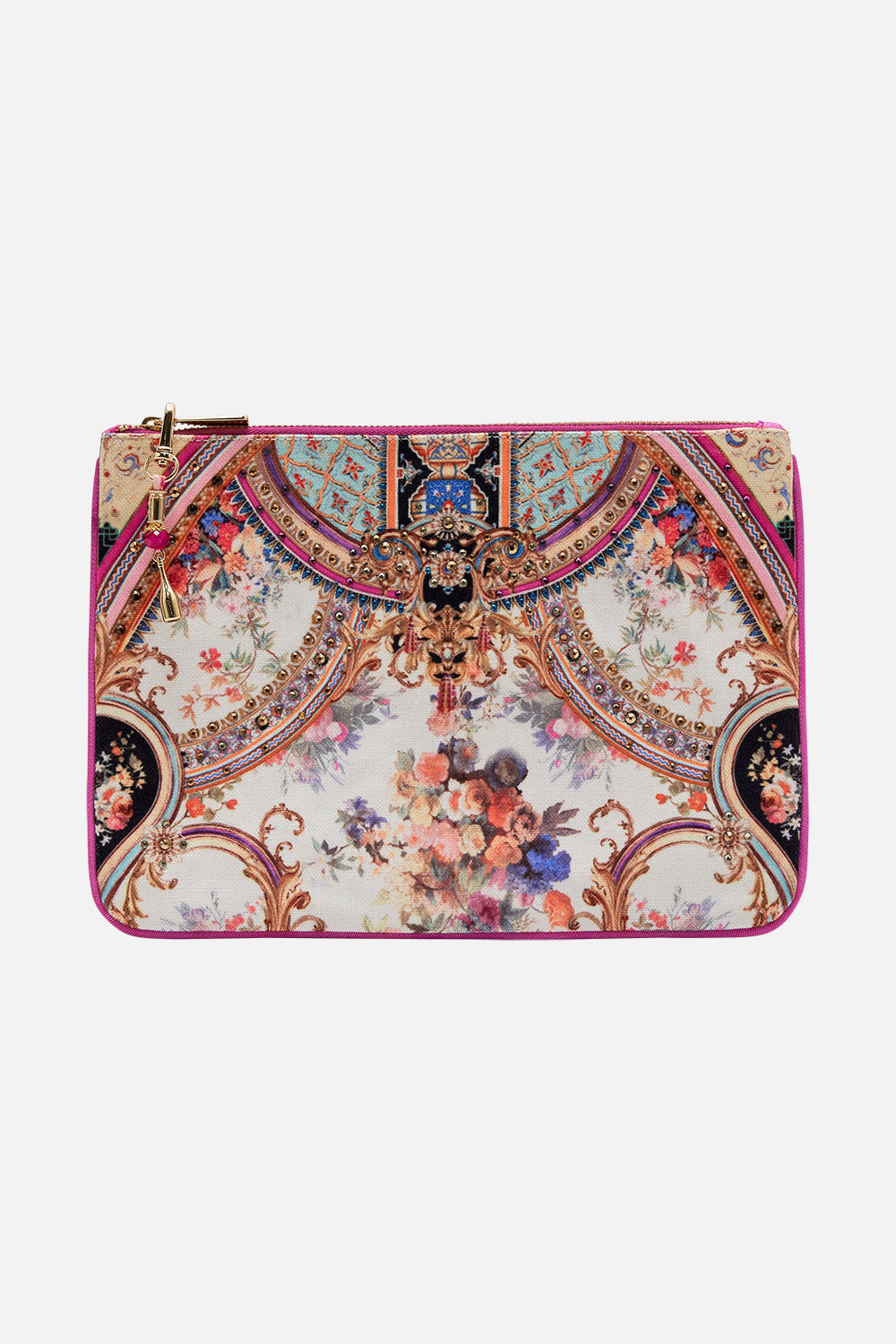 Camilla Small Canvas Clutch Friends With Frescos In Pink/white