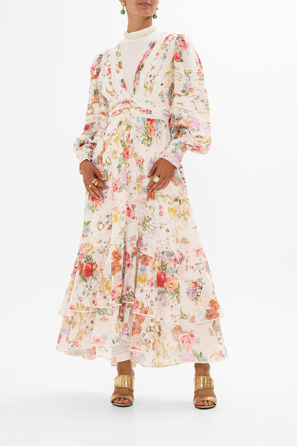 Camilla Button Front Dress With Lace Insert Detail Sew Yesterday In White