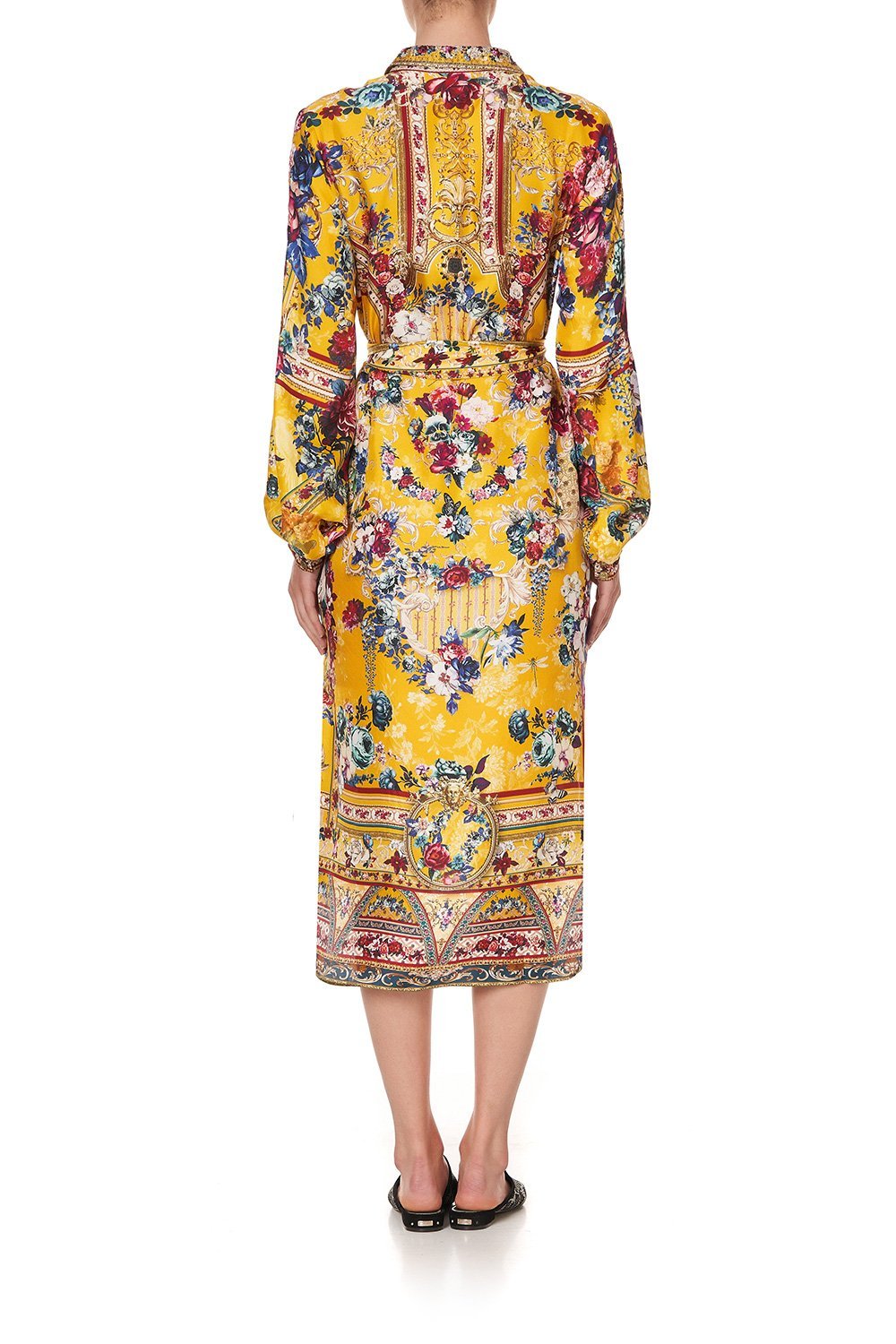 HIGH LOW MIDI SHIRT DRESS CROWNED ROSES – CAMILLA