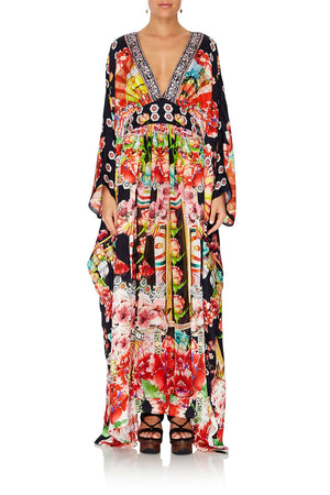 LONG KAFTAN WITH WAISTBAND PAINTED LAND – CAMILLA