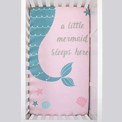 100 Cotton Fitted Crib Sheet A Little Mermaid Sleeps Here Aqua