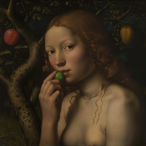 Eva isst die verbotene Frucht, ein M&M