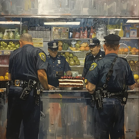 Vier Diät-Polizisten überprüfen eine Torte