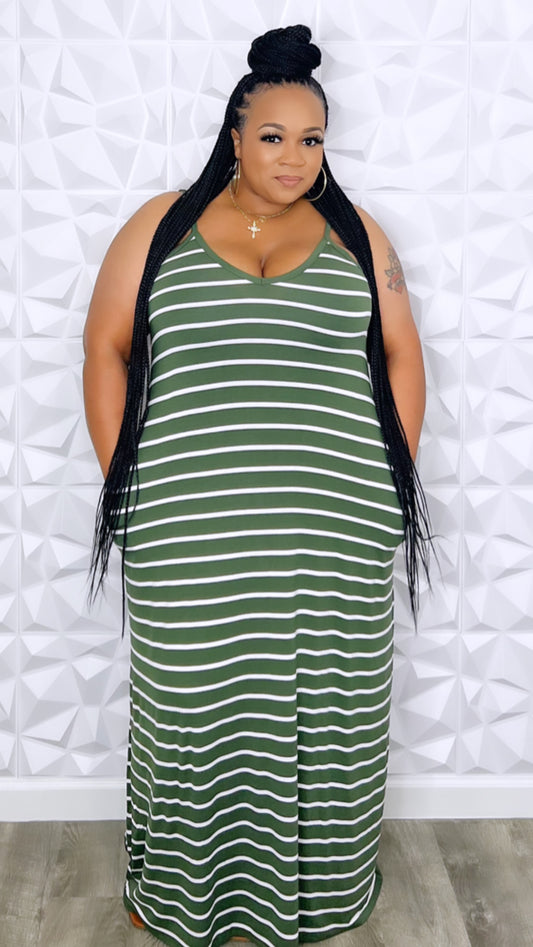 Stripe Maxi Dress (Army Green)