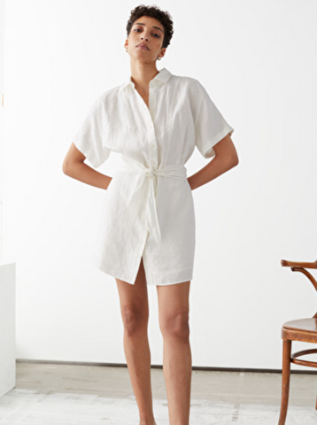 Belted Linen Mini Dress