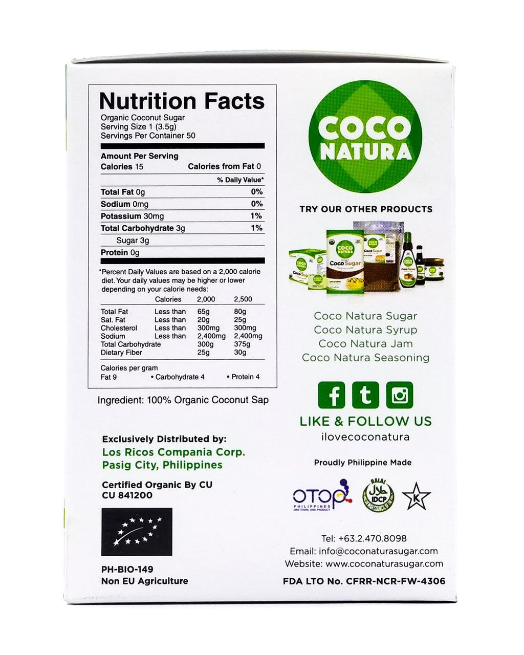 Coco Natura Organic Coconut Sugar (50 sachets) (175g)