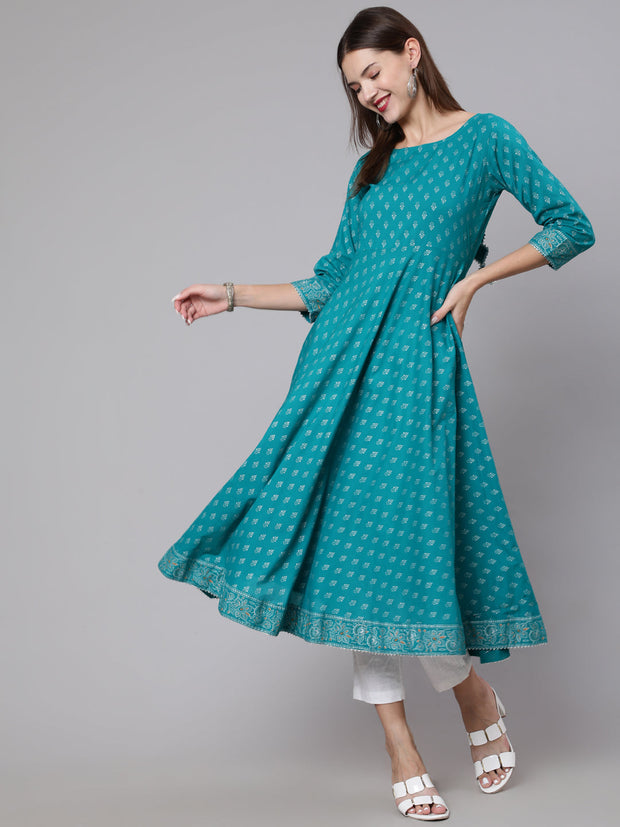 Pastel Green Dress With Front Gold Printed Yoke & 3/4 sleeves – Nayo  Clothing