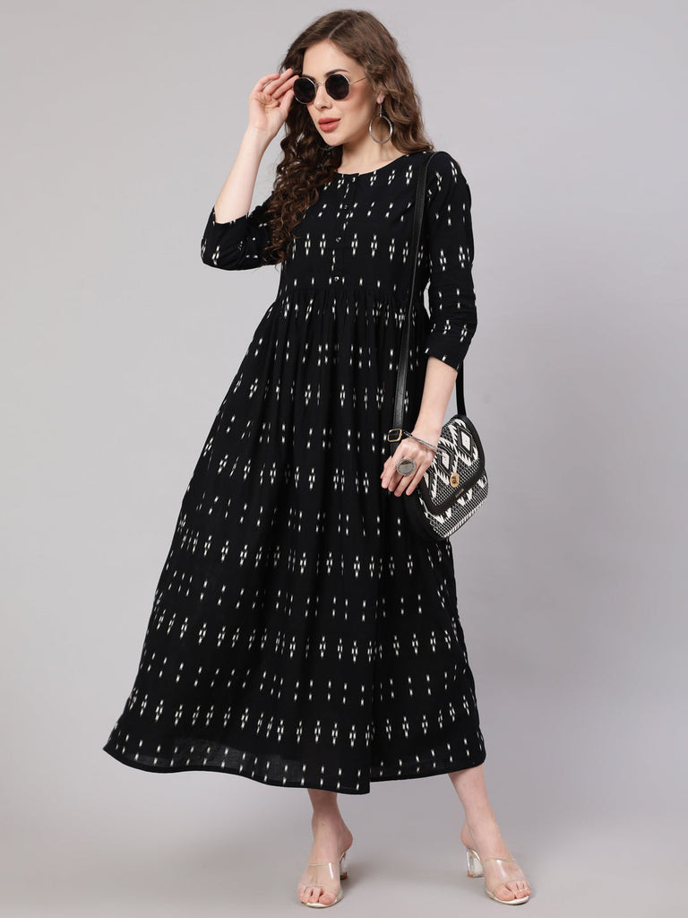 Buy Nayo Black Cotton Maxi Dress - Ethnic Dresses for Women 7723403