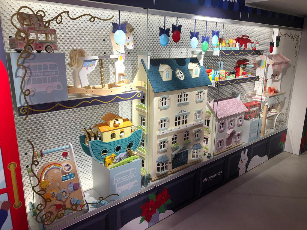 harrods christmas window display pop up wooden toys