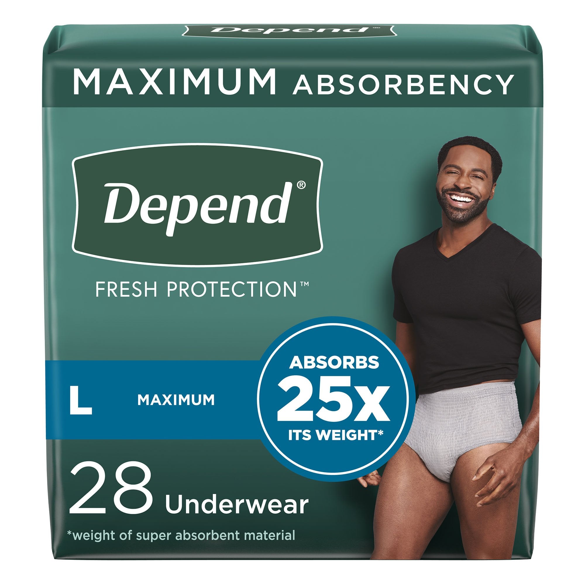 Depend FIT-FLEX Incontinence Underwear for Men, Maximum Absorbency, Large, Gray