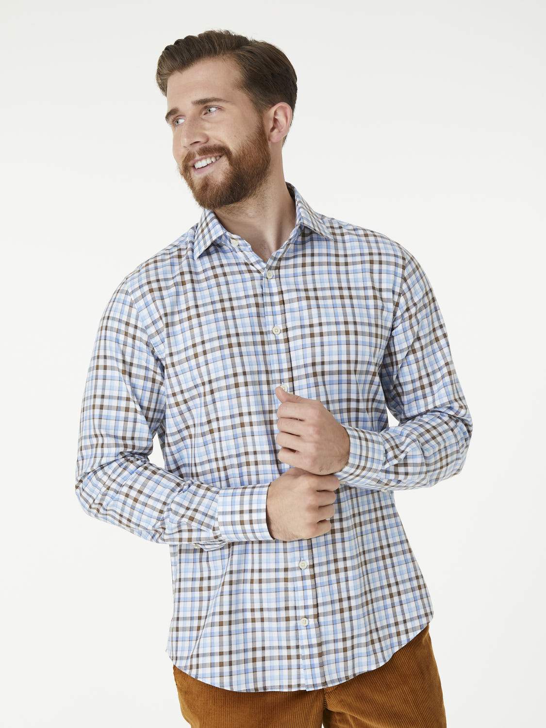 BW Country Fit Check Shirt Brown/Sky/White – Bernard Weatherill