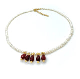 RED TEARDROP JADE AND PEARL GOLD HANDMADE NECKLACE
