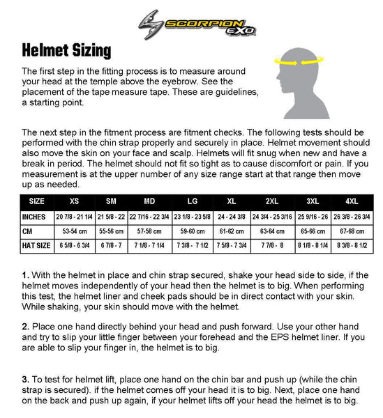 Scorpion Helmet size chart