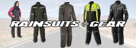 various motorcycle rain gear, suits, pants