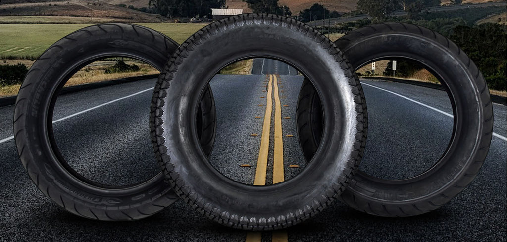 motorcycle tires in a line up