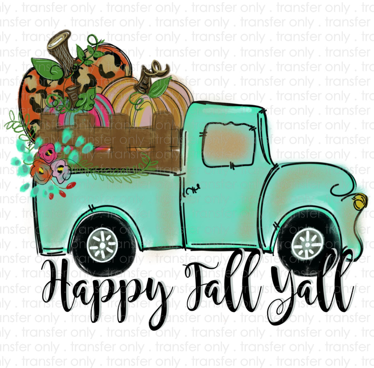 Happy Fall pumpkin doodle truck Sublimation Transfer ...