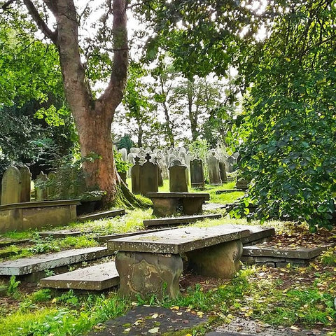 The graveyard at the Brontë parsonage in Haworth, England. Photo by Bryana Joy, 2020.