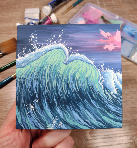 Ocean Glow Original Art in Acrylic Gouache Paint 15x15cm on A