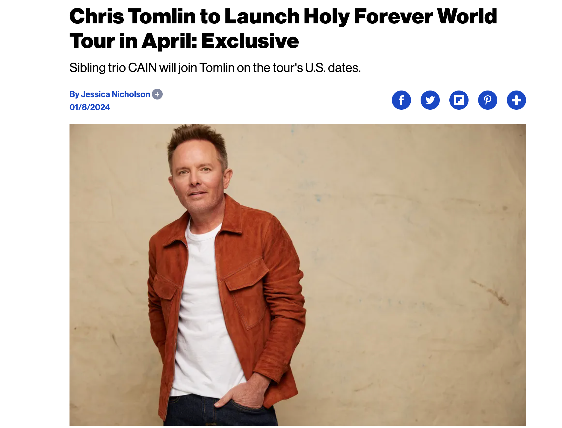 EXCLUSIVE Billboard Announce Holy Forever World Tour News Chris Tomlin