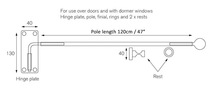 portiere rod dimensions size