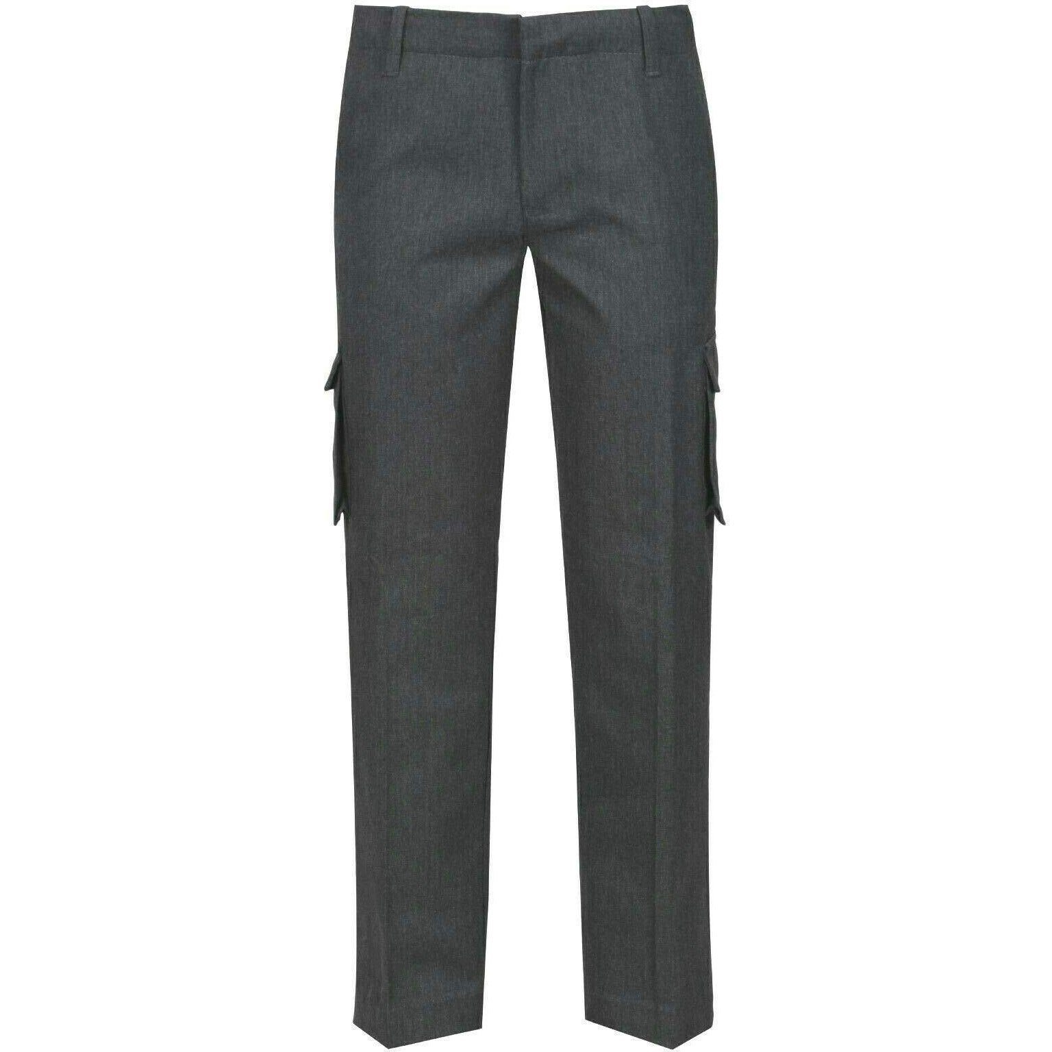 Boys Slim Fit Grey School Trousers Adjustable Waist Cargo Pocket 2-12