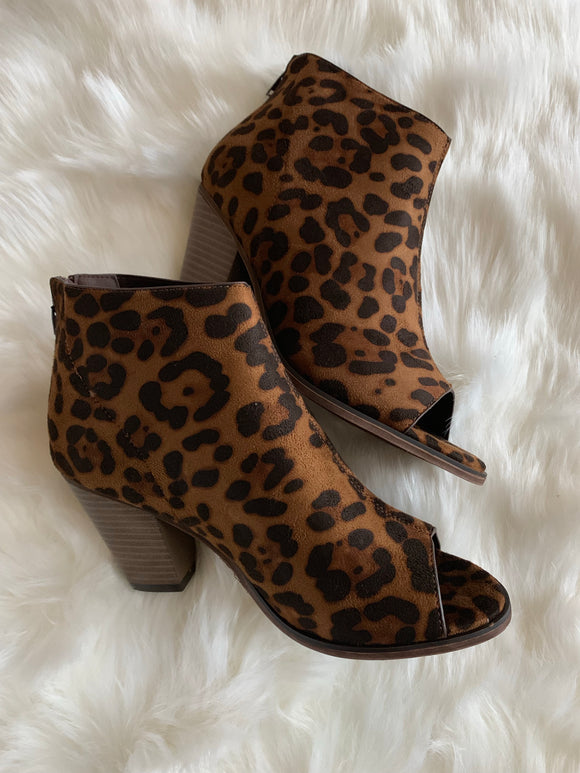 peep toe leopard booties