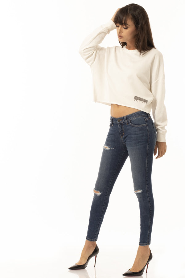 씨위진 SIWY Denim Stellan - Oversized Long Sleeve Crop Sweatshirt - Ecru One Of A Kind