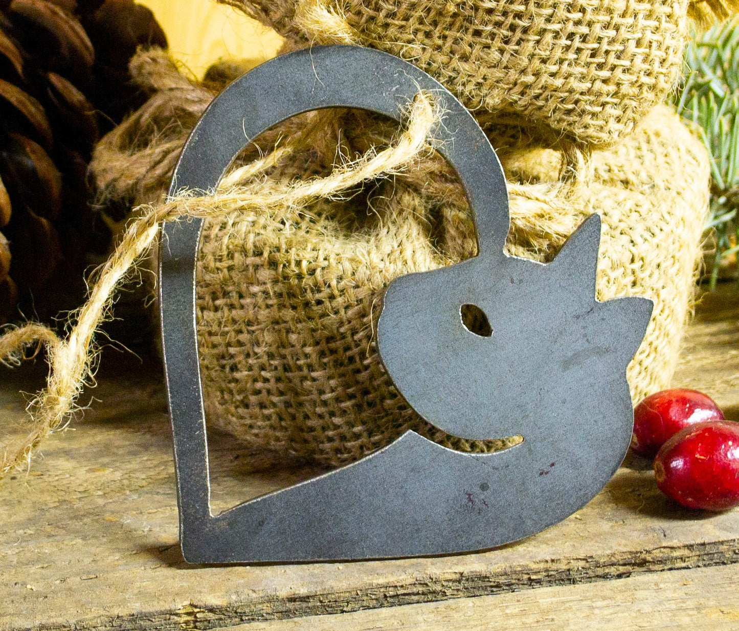 Cat Heart Metal Christmas Ornament Tree Stocking Stuffer Party Favor Holiday Decoration Raw Steel Gift Recycled Nature Home Decor