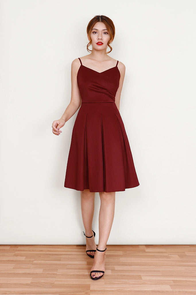 wine fit and flare dress