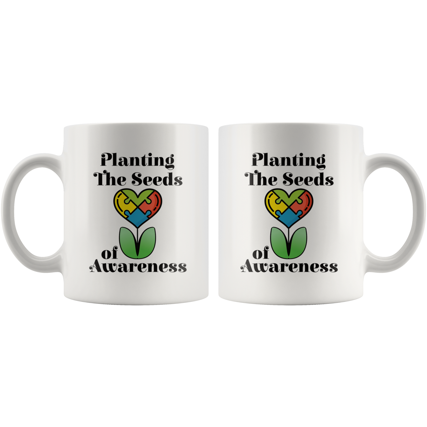 Autism Awareness Coffee Mug Planting the Seeds Puzzle Piece - Hundredth Monkey Tees