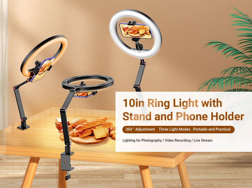 Apexel 10in Ring Light with  Stand and Phone Holder