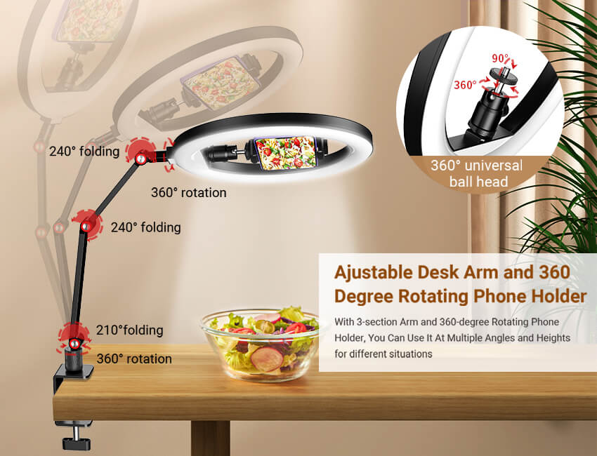 FL20 ring lights With 3-section Arm and 360-degree Rotating Phone  Holder