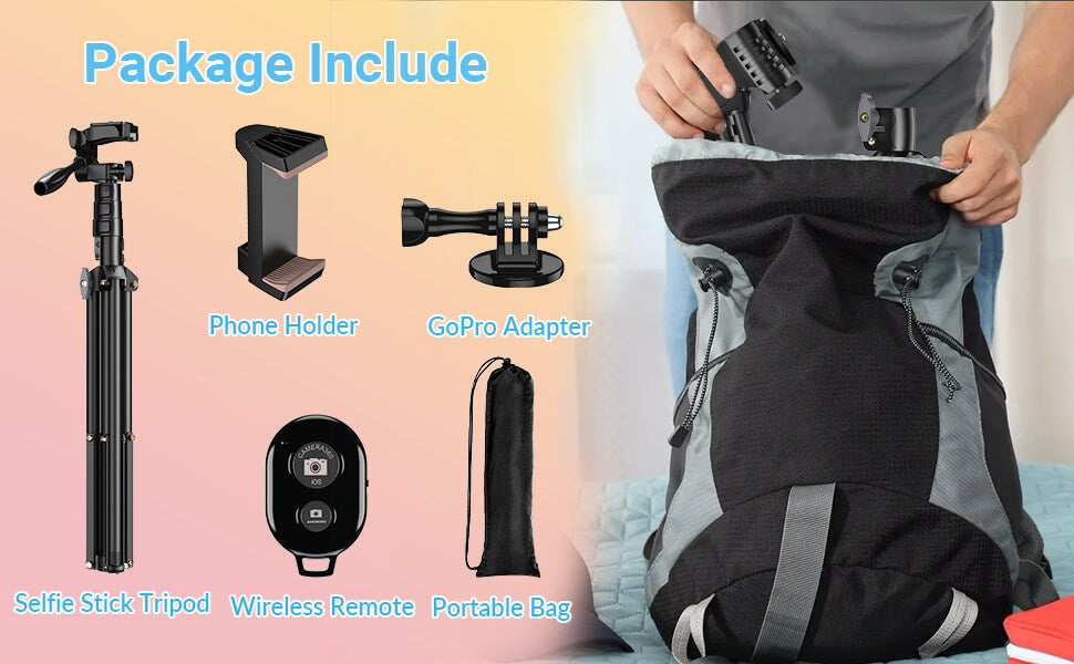 Apexel jj070 selfie stick tripod with remote Package Include