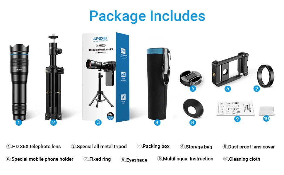 2023 New 36X telephoto smartphone lens kit packlist