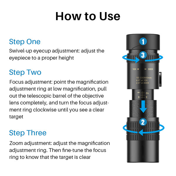 10-300X40 Zoom Monocular Telescope - Apexel