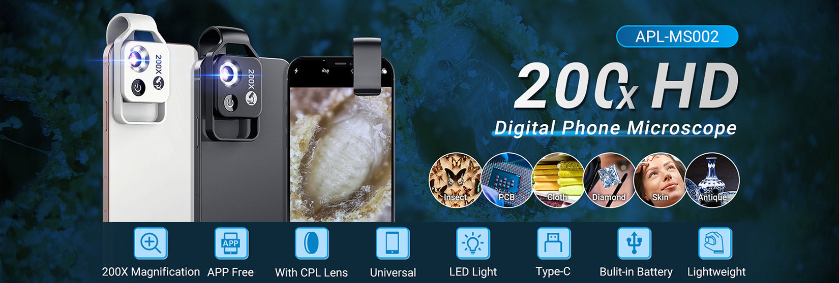 MS002 Mobile Phone 200X LED Microscope Lens - APEXEL