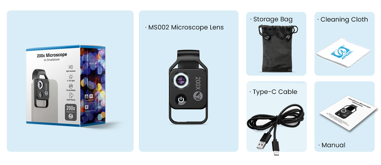 MS002 Mobile Phone 200X LED Microscope Lens - APEXEL 