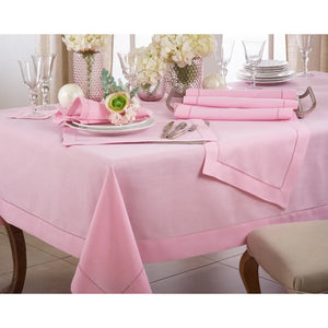 70" x 120" Pink Low-Wrinkle Fabric Tablecloth with Hemstitched Border - Hoskins In The Flat Clinton
