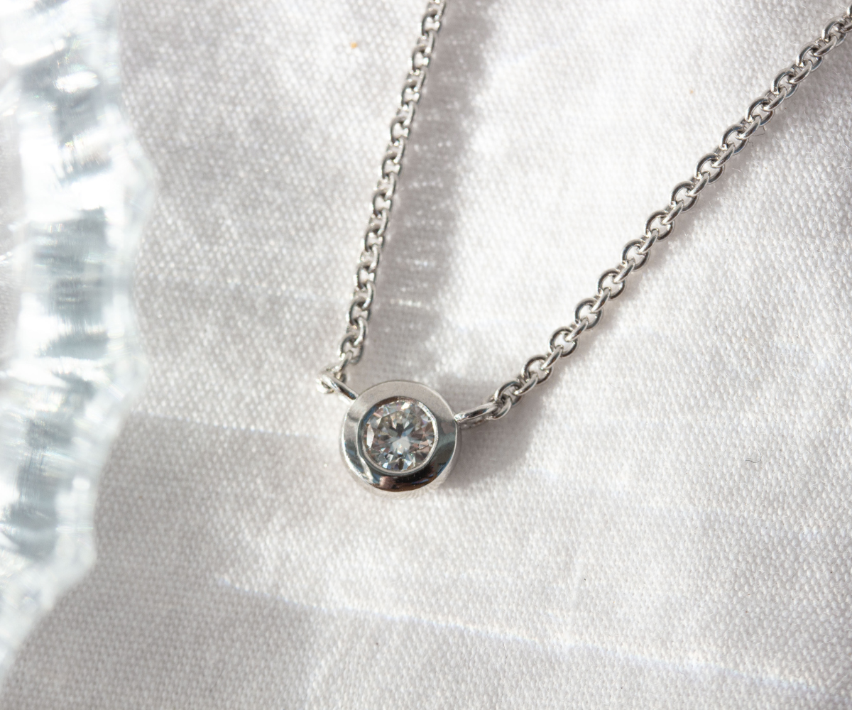 Single 0.25ct diamond pendant bezel set in platinum on chain