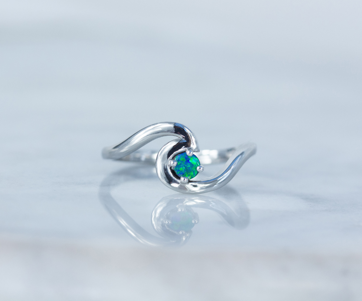 opal wave ring in white gold