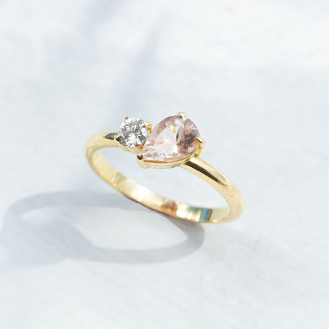 Toi Et Moi Ring in Peach Morganite and Diamond