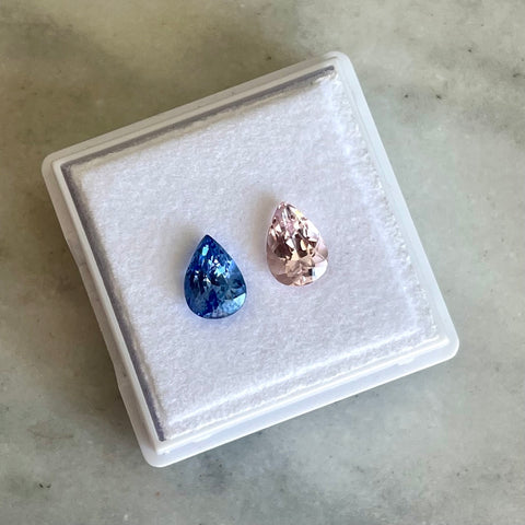 Peach Morganite and Blue Sapphire Gemstone