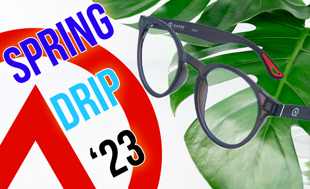 glasses on a leaf with the words 'spring drip 23'