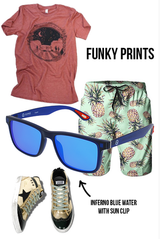 a tshirt with pineapple patterned shorts and some sneakers