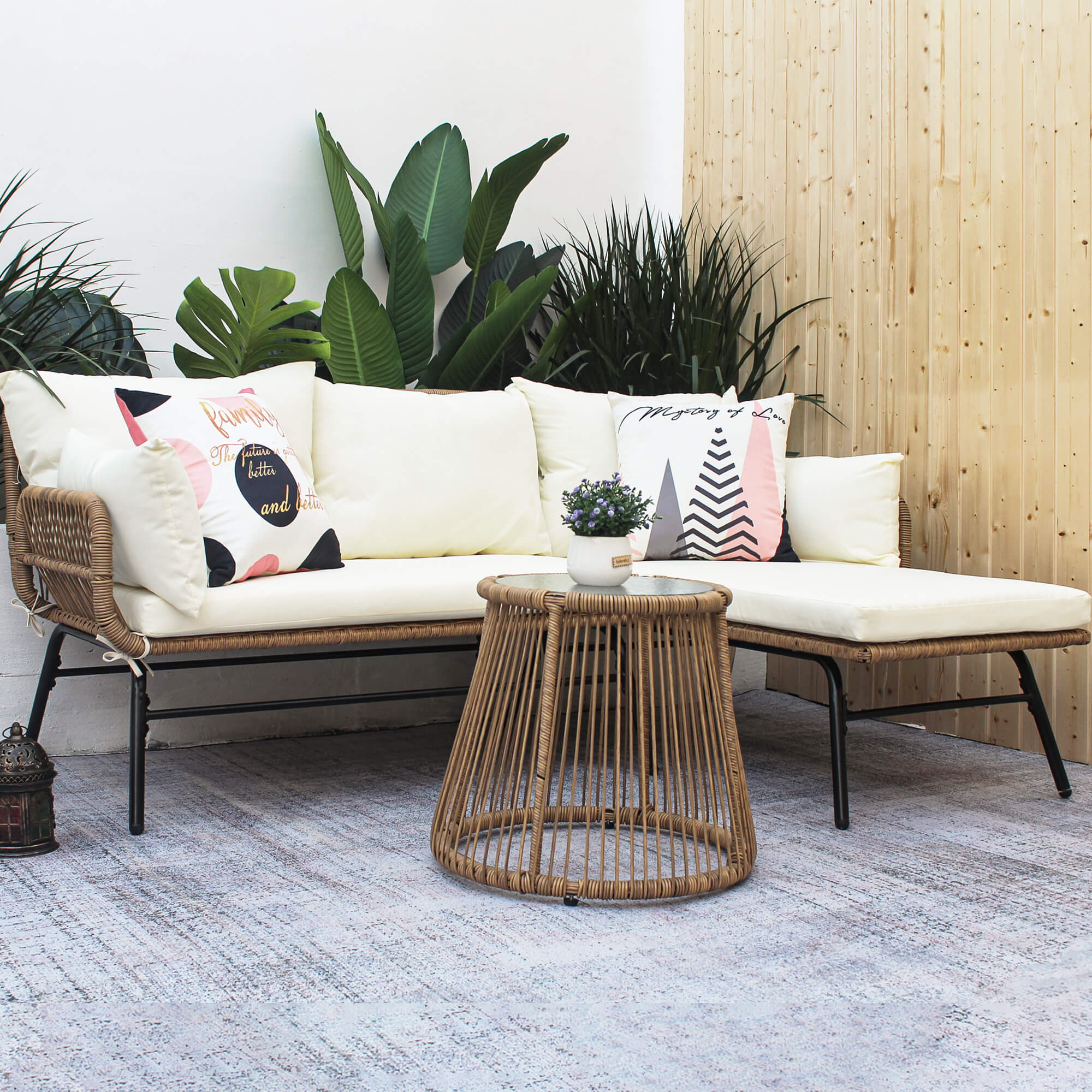 Los Groot Symposium Outdoor Patio Furniture PE Wicker Sofa Set with Beige Cushion,Round Te –  Arttoreal